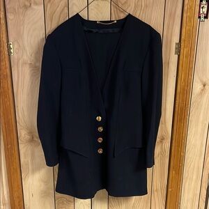Vintage Louis Feraud Dark Navy 2-Piece Wool Skirt Suit Womans Classic Sz 12 EUC
